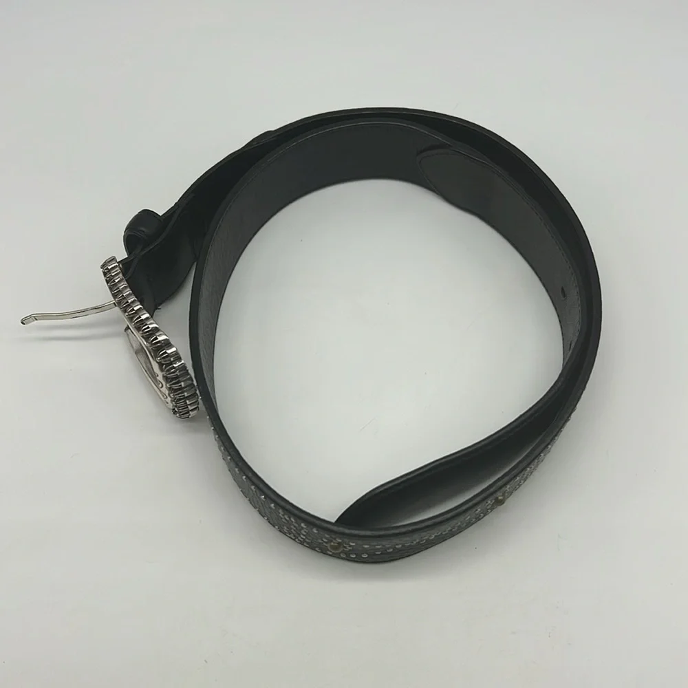 Brighton - Black Leather Silver And Gold Embellishment Design Buckle Belt Size L